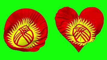 Kyrgyzstan Flag in Heart and Round Shape Waving Seamless Looping, Looped Waving Slow Motion Flag, Chroma Key, 3D Rendering video