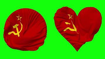 Soviet Union Flag in Heart and Round Shape Waving Seamless Looping, Looped Waving Slow Motion Flag, Chroma Key, 3D Rendering video