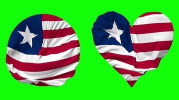 Liberia bandera en corazón y redondo forma ondulación sin costura bucle, serpenteado ondulación lento movimiento bandera, croma llave, 3d representación video