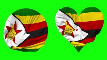 Zimbabue bandera en corazón y redondo forma ondulación sin costura bucle, serpenteado ondulación lento movimiento bandera, croma llave, 3d representación video