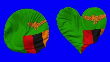 Zambia bandera en corazón y redondo forma ondulación sin costura bucle, serpenteado ondulación lento movimiento bandera, croma llave, 3d representación video