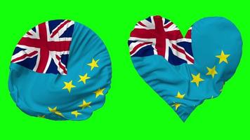 Tuvalu Flag in Heart and Round Shape Waving Seamless Looping, Looped Waving Slow Motion Flag, Chroma Key, 3D Rendering video