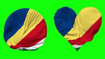 Seychelles Flag in Heart and Round Shape Waving Seamless Looping, Looped Waving Slow Motion Flag, Chroma Key, 3D Rendering video