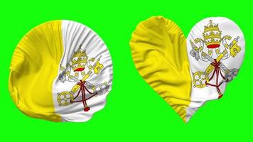 Vatican City Flag in Heart and Round Shape Waving Seamless Looping, Looped Waving Slow Motion Flag, Chroma Key, 3D Rendering video