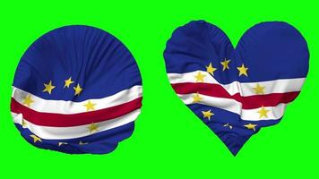 Cape Verde, Cabo Verde Flag in Heart and Round Shape Waving Seamless Looping, Looped Waving Slow Motion Flag, Chroma Key, 3D Rendering video