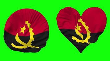 angola flagga i hjärta och runda form vinka sömlös looping, looped vinka långsam rörelse flagga, krom nyckel, 3d tolkning video