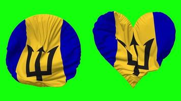 Barbados Flag in Heart and Round Shape Waving Seamless Looping, Looped Waving Slow Motion Flag, Chroma Key, 3D Rendering video