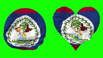 Belize Flag in Heart and Round Shape Waving Seamless Looping, Looped Waving Slow Motion Flag, Chroma Key, 3D Rendering video