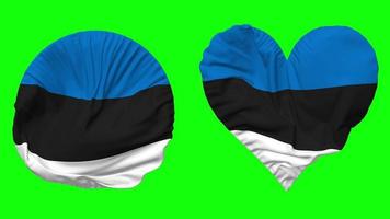 Estonia Flag in Heart and Round Shape Waving Seamless Looping, Looped Waving Slow Motion Flag, Chroma Key, 3D Rendering video