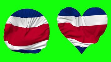 Costa Rica Flag in Heart and Round Shape Waving Seamless Looping, Looped Waving Slow Motion Flag, Chroma Key, 3D Rendering video