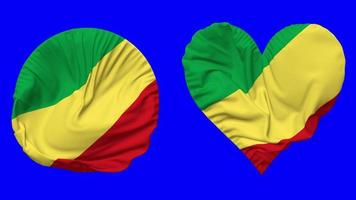 Congo Flag in Heart and Round Shape Waving Seamless Looping, Looped Waving Slow Motion Flag, Chroma Key, 3D Rendering video