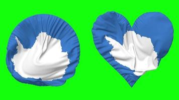 antarctica vlag in hart en ronde vorm golvend naadloos lus, lusvormige golvend langzaam beweging vlag, chroma sleutel, 3d renderen video