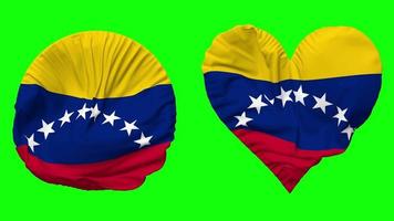 Bolivarian Republic of Venezuela  Flag in Heart and Round Shape Waving Seamless Looping, Looped Waving Slow Motion Flag, Chroma Key, 3D Rendering video