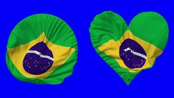 Brazil Flag in Heart and Round Shape Waving Seamless Looping, Looped Waving Slow Motion Flag, Chroma Key, 3D Rendering video