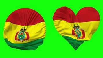 Bolivia Flag in Heart and Round Shape Waving Seamless Looping, Looped Waving Slow Motion Flag, Chroma Key, 3D Rendering video
