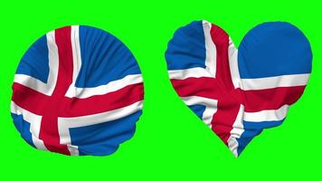 Iceland Flag in Heart and Round Shape Waving Seamless Looping, Looped Waving Slow Motion Flag, Chroma Key, 3D Rendering video