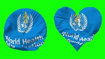 World Health Organization, WHO Flag in Heart and Round Shape Waving Seamless Looping, Looped Waving Slow Motion Flag, Chroma Key, 3D Rendering video