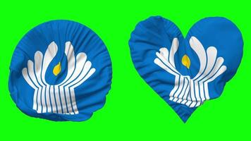Commonwealth of Independent States, CIS Flag in Heart and Round Shape Waving Seamless Looping, Looped Waving Slow Motion Flag, Chroma Key, 3D Rendering video