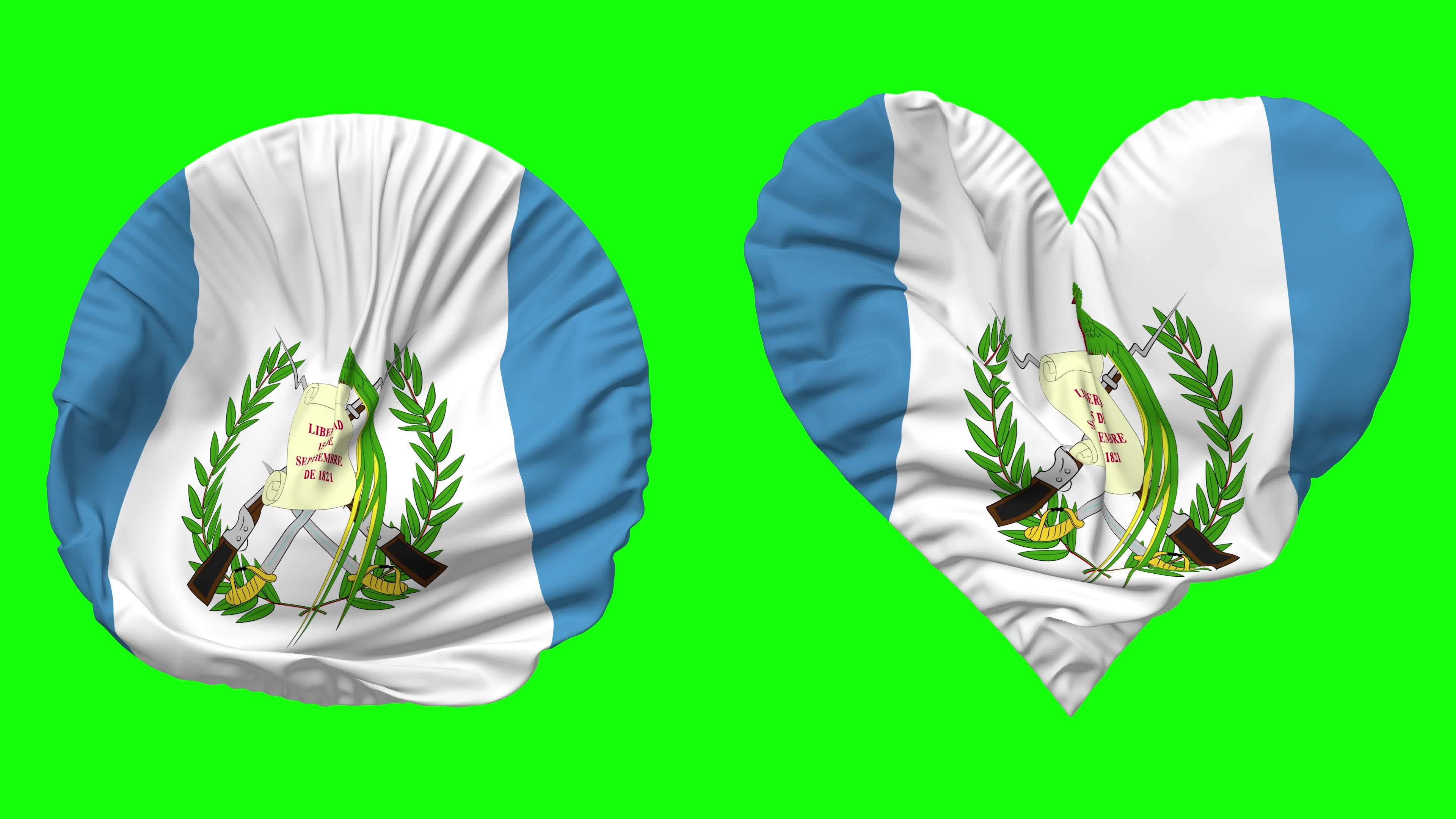 Guatemala Flag in Heart and Round Shape Waving Seamless Looping, Looped