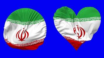 Iran Flag in Heart and Round Shape Waving Seamless Looping, Looped Waving Slow Motion Flag, Chroma Key, 3D Rendering video