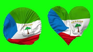 Equatorial Guinea Flag in Heart and Round Shape Waving Seamless Looping, Looped Waving Slow Motion Flag, Chroma Key, 3D Rendering video