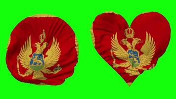 Montenegro vlag in hart en ronde vorm golvend naadloos lus, lusvormige golvend langzaam beweging vlag, chroma sleutel, 3d renderen video