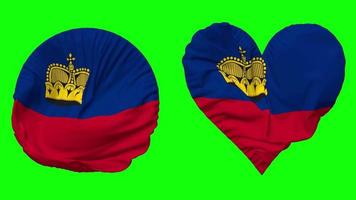 Liechtenstein Flag in Heart and Round Shape Waving Seamless Looping, Looped Waving Slow Motion Flag, Chroma Key, 3D Rendering video
