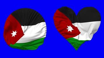 Jordan Flag in Heart and Round Shape Waving Seamless Looping, Looped Waving Slow Motion Flag, Chroma Key, 3D Rendering video