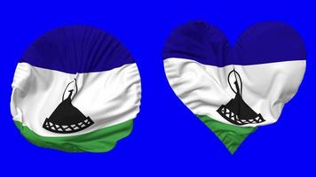 Lesotho Flag in Heart and Round Shape Waving Seamless Looping, Looped Waving Slow Motion Flag, Chroma Key, 3D Rendering video