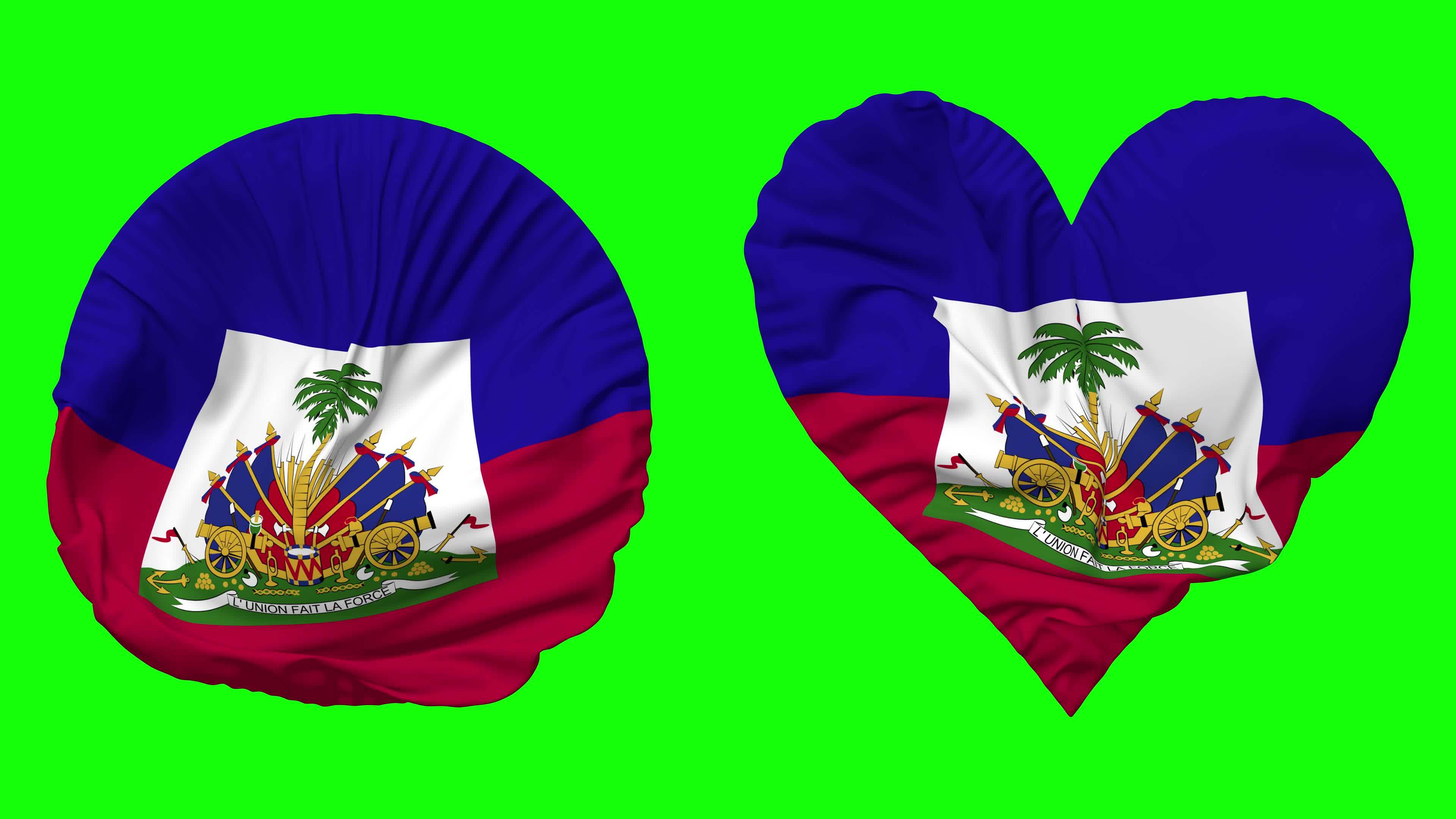 Haiti Flag In Heart And Round Shape Waving Seamless Looping Looped Waving Slow Motion Flag