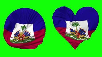 Haiti Flag in Heart and Round Shape Waving Seamless Looping, Looped Waving Slow Motion Flag, Chroma Key, 3D Rendering video