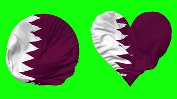 qatar vlag in hart en ronde vorm golvend naadloos lus, lusvormige golvend langzaam beweging vlag, chroma sleutel, 3d renderen video