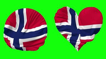 Norge flagga i hjärta och runda form vinka sömlös looping, looped vinka långsam rörelse flagga, krom nyckel, 3d tolkning video