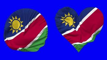 Namibia Flag in Heart and Round Shape Waving Seamless Looping, Looped Waving Slow Motion Flag, Chroma Key, 3D Rendering video