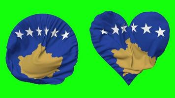 Kosovo bandera en corazón y redondo forma ondulación sin costura bucle, serpenteado ondulación lento movimiento bandera, croma llave, 3d representación video