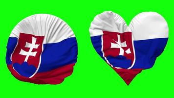 Slovakia Flag in Heart and Round Shape Waving Seamless Looping, Looped Waving Slow Motion Flag, Chroma Key, 3D Rendering video