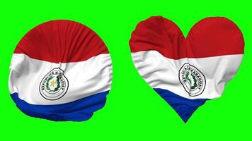 Paraguay Flag in Heart and Round Shape Waving Seamless Looping, Looped Waving Slow Motion Flag, Chroma Key, 3D Rendering video