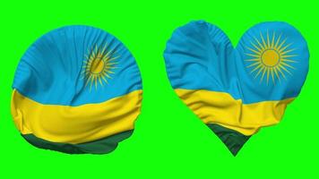 Rwanda Flag in Heart and Round Shape Waving Seamless Looping, Looped Waving Slow Motion Flag, Chroma Key, 3D Rendering video