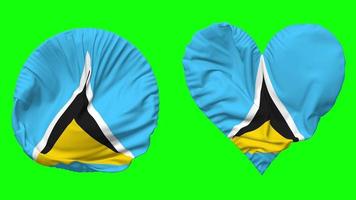 Saint lucia drapeau dans cœur et rond forme agitant sans couture en boucle, en boucle agitant lent mouvement drapeau, chrominance clé, 3d le rendu video