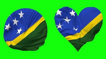 Solomon Islands Flag in Heart and Round Shape Waving Seamless Looping, Looped Waving Slow Motion Flag, Chroma Key, 3D Rendering video