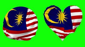 malaysia flagga i hjärta och runda form vinka sömlös looping, looped vinka långsam rörelse flagga, krom nyckel, 3d tolkning video