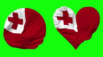 Tonga Flag in Heart and Round Shape Waving Seamless Looping, Looped Waving Slow Motion Flag, Chroma Key, 3D Rendering video