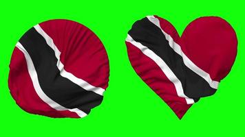 Trinidad and Tobago Flag in Heart and Round Shape Waving Seamless Looping, Looped Waving Slow Motion Flag, Chroma Key, 3D Rendering video