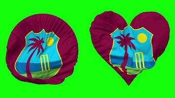 Cricket West Indies, CWI Flag in Heart and Round Shape Waving Seamless Looping, Looped Waving Slow Motion Flag, Chroma Key, 3D Rendering video