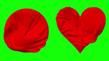 rood kleur vlag in hart en ronde vorm golvend naadloos lus, lusvormige golvend langzaam beweging vlag, chroma sleutel, 3d renderen video