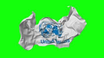 unido naciones, Naciones Unidas bandera sin costura bucle volador en viento, serpenteado bache textura paño ondulación lento movimiento, croma llave, luma mate selección de bandera, 3d representación video