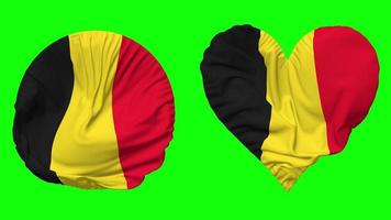 Belgium Flag in Heart and Round Shape Waving Seamless Looping, Looped Waving Slow Motion Flag, Chroma Key, 3D Rendering video