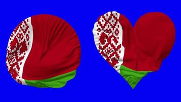 Belarus Flag in Heart and Round Shape Waving Seamless Looping, Looped Waving Slow Motion Flag, Chroma Key, 3D Rendering video