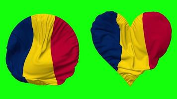 Chad Flag in Heart and Round Shape Waving Seamless Looping, Looped Waving Slow Motion Flag, Chroma Key, 3D Rendering video