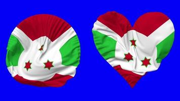 Burundi Flag in Heart and Round Shape Waving Seamless Looping, Looped Waving Slow Motion Flag, Chroma Key, 3D Rendering video